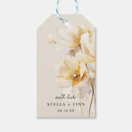 Elegante witte gouden bloem bruiloft stoffig zand cadeaulabel