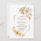 Elegante witte gouden bloem geometrische bruiloft kaart (Voorkant)