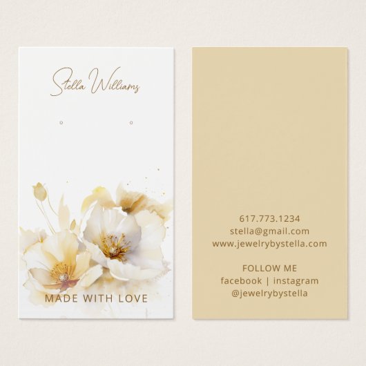 Elegante witte gouden bloem oorbel display Kaart (Voorkant /achterkant)
