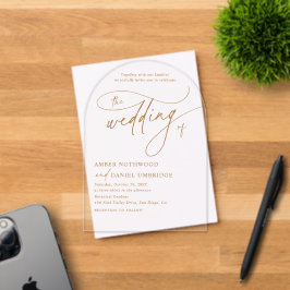 Elegante witte gouden bloemboog bruiloft  acryl uitnodigingen