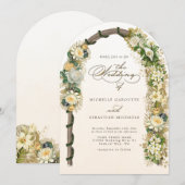 Elegante witte gouden bloemboog bruiloft kaart (Voorkant / Achterkant)