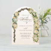 Elegante witte gouden bloemboog bruiloft kaart (Staand voorkant)