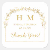 Elegante witte gouden bloemen bloemenbruiloft vierkante sticker (Voorkant)