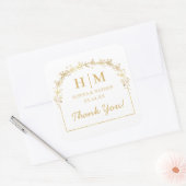 Elegante witte gouden bloemen bloemenbruiloft vierkante sticker (Envelop)