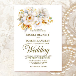 Elegante witte gouden bloemenbruiloft kaart