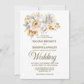 Elegante witte gouden bloemenbruiloft kaart (Voorkant)