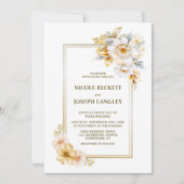 Elegante witte gouden bloemenbruiloft kaart (Voorkant)