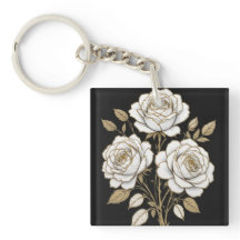 Elegante witte & gouden bloemensleutelhanger – Lux