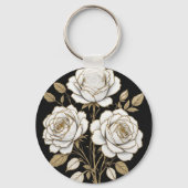 Elegante witte & gouden bloemrozen sleutelhanger – (Achterkant)