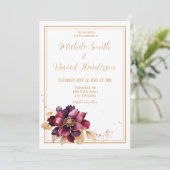 Elegante witte gouden bordeaux Waterverf bruiloft Kaart (Staand voorkant)