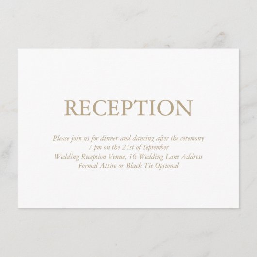 Elegante witte gouden bruiloft receptie informatiekaartje (Voorkant)