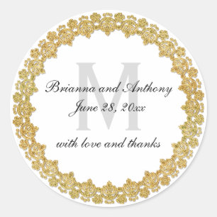 Elegante Witte & Gouden Bruiloft Sticker met Monog
