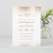 Elegante Witte & Gouden Confetti Mountain Wedding Kaart (Staand voorkant)