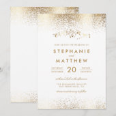 Elegante Witte & Gouden Confetti Mountain Wedding Kaart (Voorkant / Achterkant)