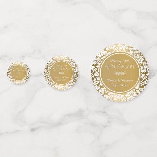 Elegante witte & gouden damast confetti (Voorkanten)