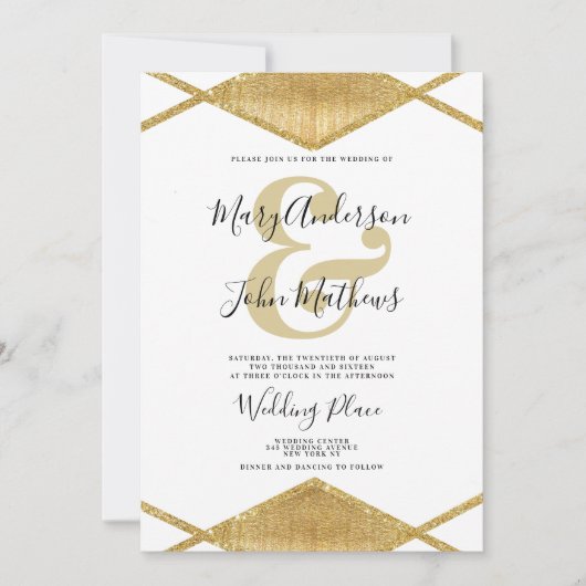 Elegante witte gouden diamant vorm ampersand Bruil Kaart (Voorkant)