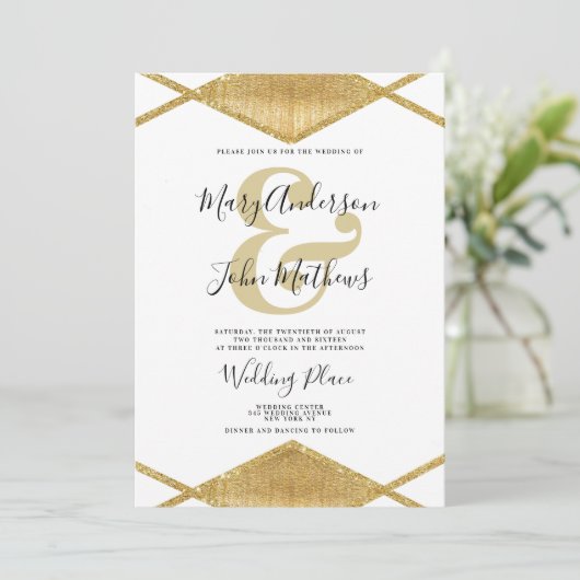 Elegante witte gouden diamant vorm ampersand Bruil Kaart (Staand voorkant)