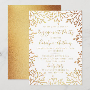 Elegante witte & gouden folie bloemens engagementf kaart