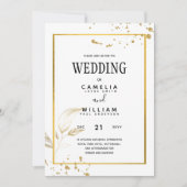 Elegante witte & gouden foto-huwelijksuitnodiging kaart (Voorkant)