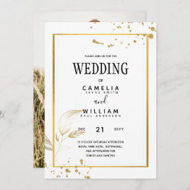 Elegante witte & gouden foto-huwelijksuitnodiging kaart