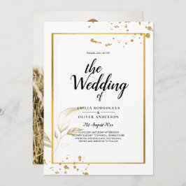 Elegante witte & gouden foto-huwelijksuitnodiging kaart