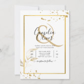 Elegante witte & gouden foto-huwelijksuitnodiging kaart (Voorkant)