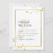 Elegante witte & gouden foto-huwelijksuitnodiging kaart (Voorkant)