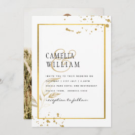 Elegante witte & gouden foto-huwelijksuitnodiging kaart