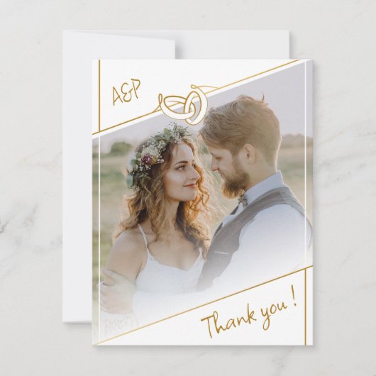 Elegante Witte & Gouden Foto Trouwbedankkaart Bedankkaart (Voorkant)