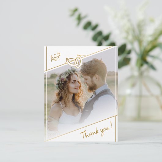 Elegante Witte & Gouden Foto Trouwbedankkaart Bedankkaart (Staand voorkant)