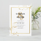 Elegante witte & gouden foto trouwkaart kaart (Staand voorkant)
