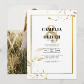 Elegante witte & gouden foto trouwkaart kaart (Voorkant / Achterkant)