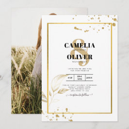 Elegante witte & gouden foto trouwkaart kaart