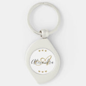 Elegante witte gouden harten script naam monogram sleutelhanger (Voorkant)