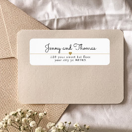 Elegante witte & gouden hartlijn trouwomslag etiket