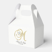 Elegante witte gouden hartmonogram M trouwcadeau Bedankdoosjes (Voorkant Zijde)