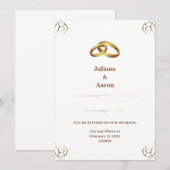 Elegante Witte Gouden Huwelijksuitnodiging Kaart (Voorkant / Achterkant)