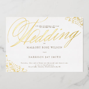 Elegante witte gouden kalligrafie trouwuitnodiging folie uitnodiging