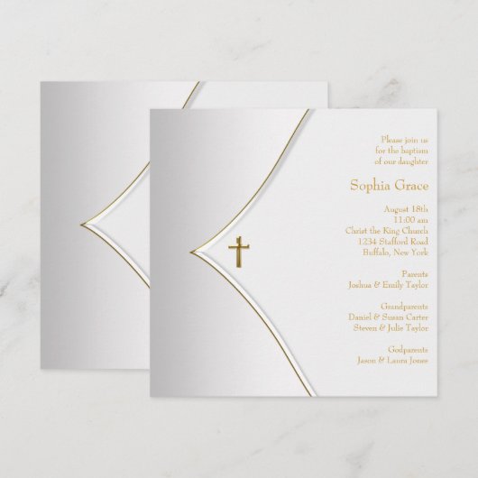 Elegante witte gouden kruis doop kaart (Voorkant / Achterkant)