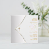 Elegante witte gouden kruis doop kaart (Staand voorkant)