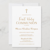 Elegante Witte Gouden Kruis Jongen Eerste Heilige  Kaart (Voorkant)