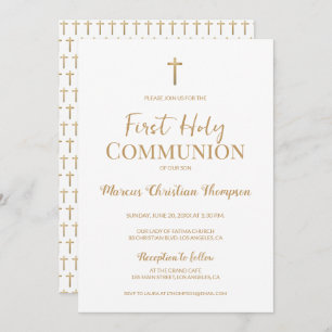 Elegante Witte Gouden Kruis Jongen Eerste Heilige  Kaart