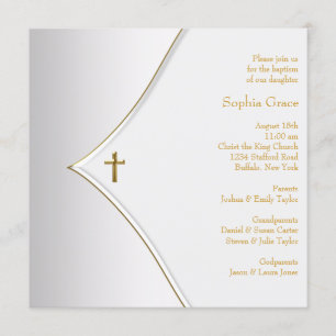 Elegante witte gouden kruisdoop kaart