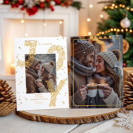 Elegante witte & gouden laurier foto met blijdscha feestdagenkaart
