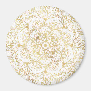 Elegante Witte Gouden Mandala Bloemstuk Magneet