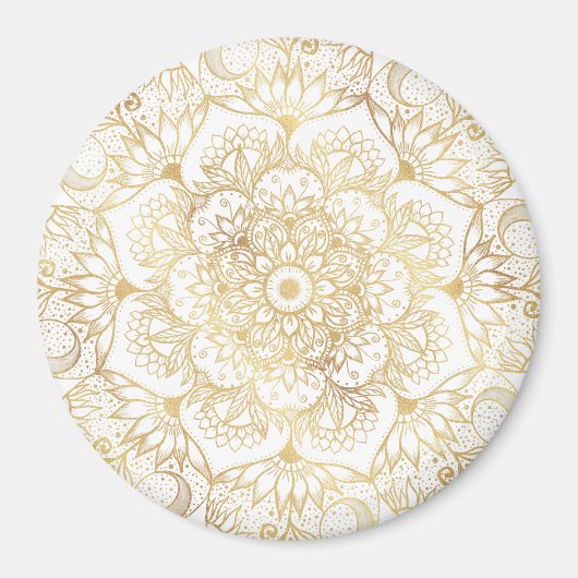 Elegante Witte Gouden Mandala Bloemstuk Magneet (Voorkant)