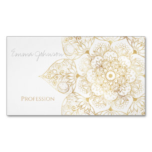 Elegante Witte Gouden Mandala Bloemstuk  Magnetisch Visitekaartje