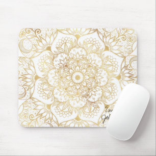 Elegante Witte Gouden Mandala Bloemstuk Muismat