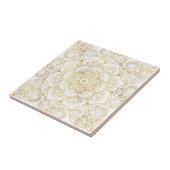 Elegante Witte Gouden Mandala Bloemstuk Tegeltje (Zijkant)
