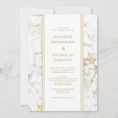Elegante witte & gouden marmeren bruiloft kaart (Voorkant)